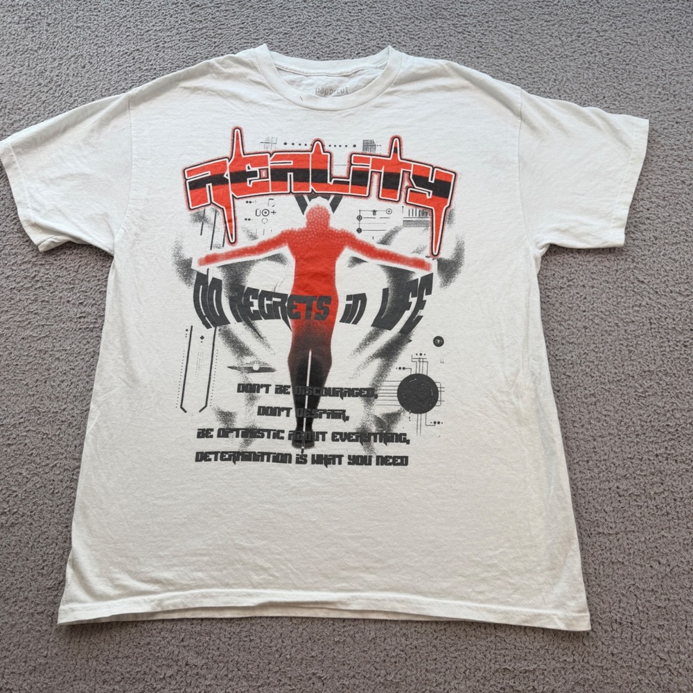 Papercut Collection Reality No Regrets In Life Graphic Tee White Mens Large